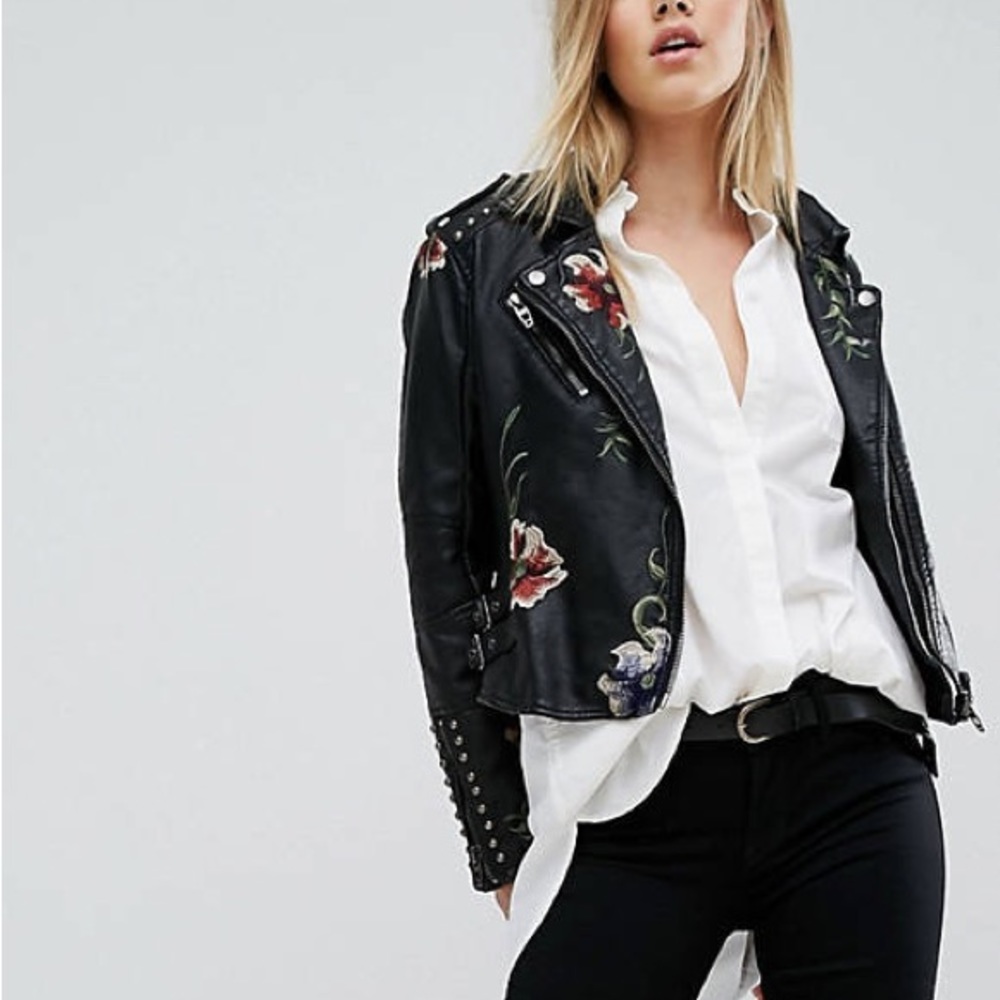 Blank NYC embroidered faux leather jacket